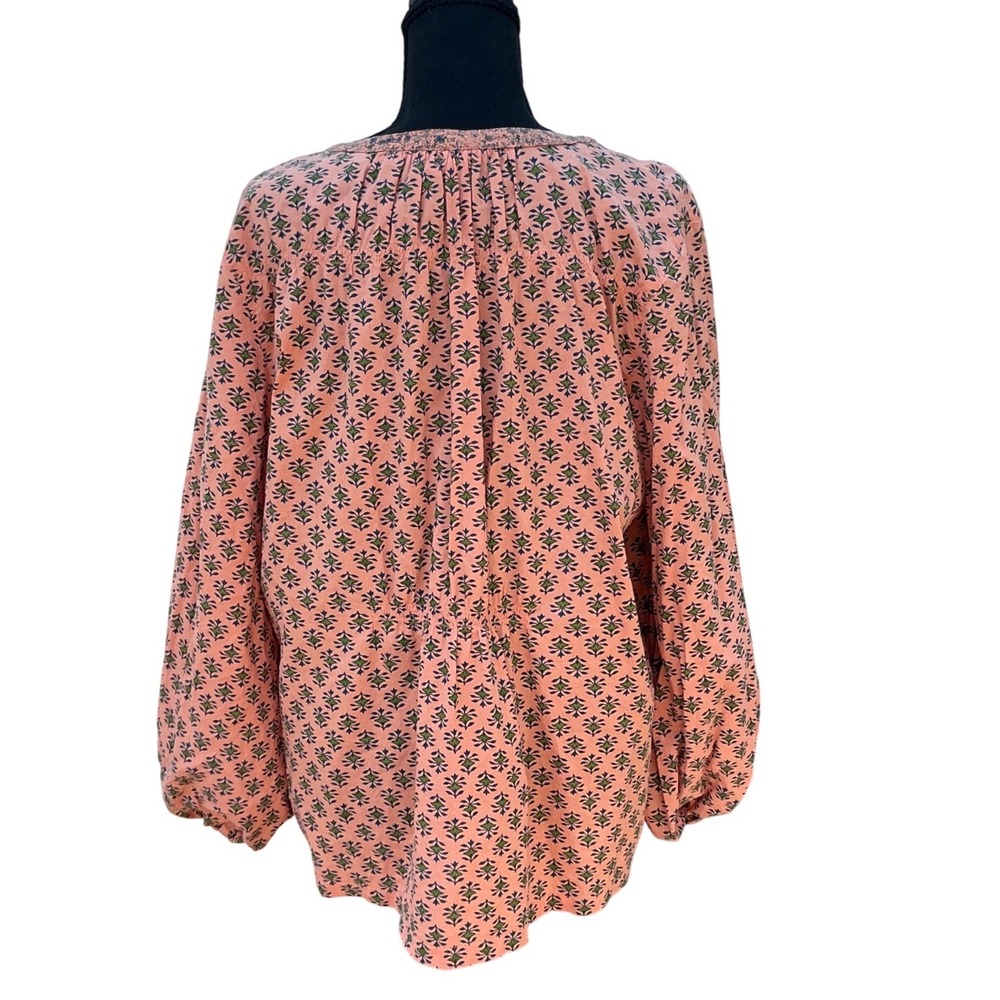 Sundance Pink Block Print Cotton Peasant Blouse Henley Top Large Boho - Picture 4 of 5